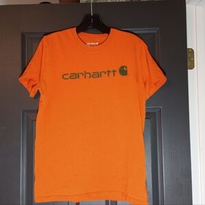 Carhartt Hunter Orange Green Front logo tee shirt Youth Large 14 16 Gorpcore top